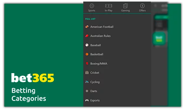 Bet365 App Betting Categories