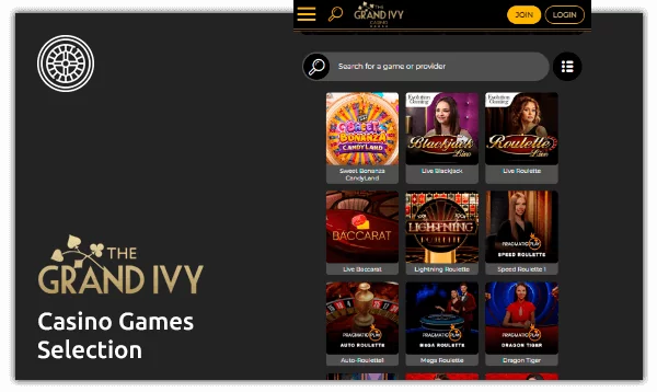 grand ivy casino games selection
