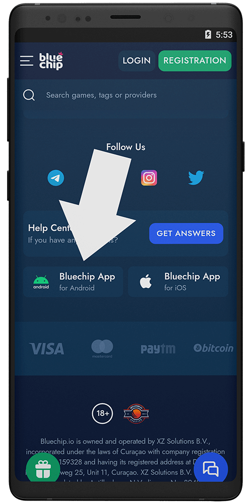 Blue Chip Casino App Download Instruction. Step 2: Find Download button