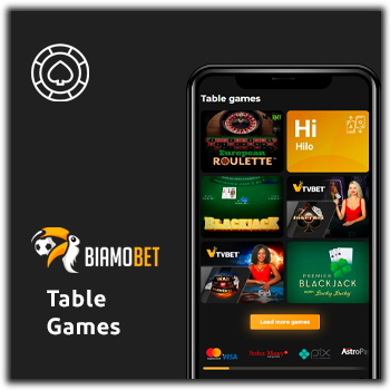 Table games in the casino section at Biamobet