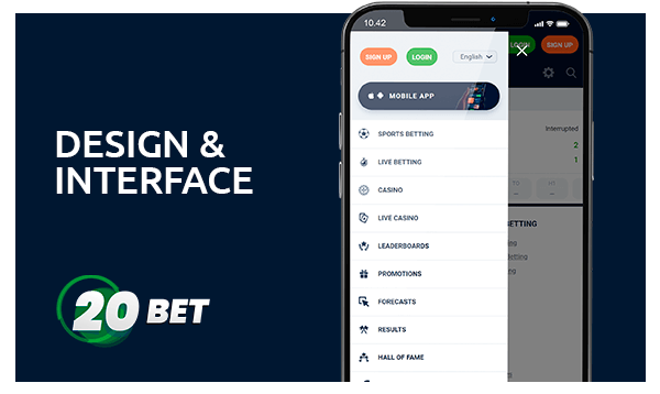 20bet design and interface