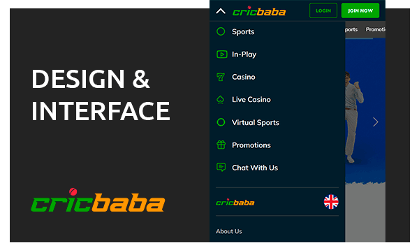 cricbaba application design and interface