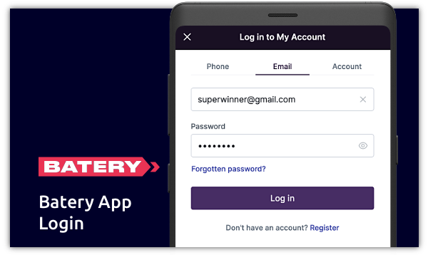 To log in to your account in the Batery app, you should use the details you provided during registration