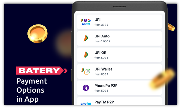 Various payment methods are available on the Batery app for the convenience of users from India